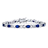 Bling Jewelry 9CT Simulé Bleu Foncé Saphir Cube Zircone AAA Ovale CZ Symbole Infinity Milgrain Tennis Bracelet pour Femmes Plaqué Argent