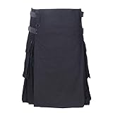 SHYNE KILTS U.K Homme Hybride Cuir Bretelles, Coton &Écossais Utilitaire Kilt - Montre Noir - Montre Noir, 34