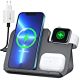 WIFORT 3 en 1 Chargeur sans Fil,15W Universel Qi Rapide Chargeur Induction Compatible avec Apple Watch 7&iPhone 13/12/11/XR/XS/X/8, Chargeurs à Induction Station de Charge Noir,with Adaptateur QC 3.0