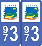 JINTORA - 2 Stickers - 2 Autocollants 973 Guyane Plaque immatriculation département Auto 973 Guyane 100x45 mm