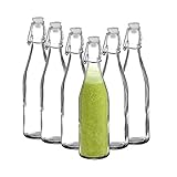Amisglass Bouteilles Vides en Verre avec Bouchon Balançoire, Bouteille à Bière Transparentes pour Vin/Bière/Jus, Idéal comme Cadeau - 600ML, Set de 6 Pièces