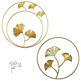 2pcs DéCorations Murales En Forme De Feuilles DoréEs Ginkgo Biloba Pour DéCoration Murale De Salon DéCorations Murales En Forme De Feuilles DoréEs Avec Cadre DéCorations En Fer Avec Clous Fixes
