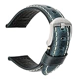 MAIKES Bracelet Montre en Cuir, 20mm 22mm 24mm 26mm Watch Band Strap pour Femme & Homme Livré avec Pompes et Outil pour le Remplacement (Band Width 21mm, Blue+Silver Clasp)