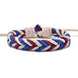 YOUHU Bracelet Tressé À La Main,Bracelet D'Amitié Fait À La Main Retro Waves Corde Rouge Bleu Mix-Couleur Tressé Bijoux À La Mode Bracelets BFF Bracelet De Cheville Chanceux Réglable pour Femmes Ho