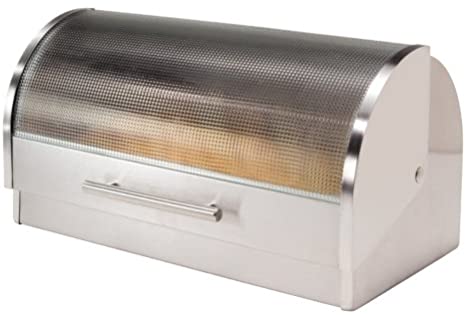 Oggi Stainless Steel Roll Top Bread Box with Tempered Glass Lid by Oggi