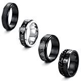 KALVICA 4PCS Acier Inoxydable Tournante Bague pour Homme Femme Bague Viking Runique Celtique Bague Noire Givrée Anneau de chaîne Taille 54-70（US7-13）