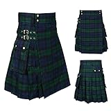 Kilt utilitaire écossais pour homme de 8 m, style punk gothique – avec poches, vert militaire, 31-35