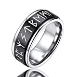 FaithHeart Bague Vikings Homme Noir 56 Acier Inoxydable, Bagues Tournant Vikings Rune Nordique Bijoux Anneau Anti Stress,Cadeau Anniversaire Fête de Pères pour Hommes Garçons
