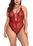 FEOYA Bodysui Sexy Femme Grande Taille Body Dos Nu Lingerie Sexy Femme Body Ouvert Body Dentelle Dessous Transparent Bodydoll Nuisette Sexy Femme 3XL Rouge