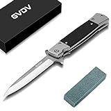 GVDV Couteau Pliant de Poche avec Poignée G10, 7Cr17 Acier Inoxydable Couteau de Survie avec Mécanisme de Sécurité, Couteau de Chasse Randonnée pour homme