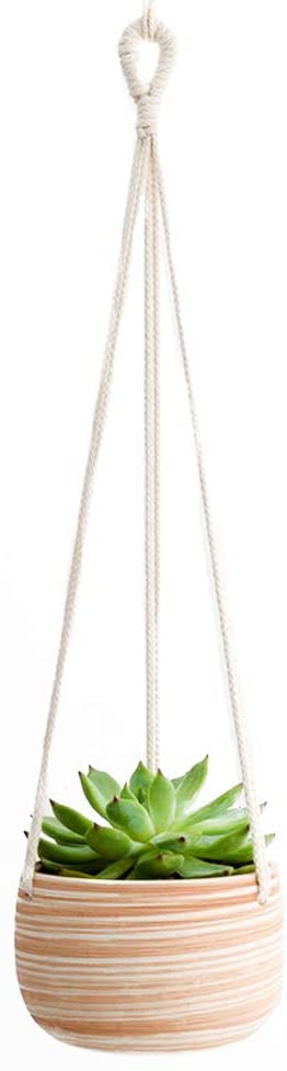 Mkouo Pot de Fleurs à Suspendre Macramé Céramique Pots Jardinière Suspendue Vase Décoration 45,7CM Haute