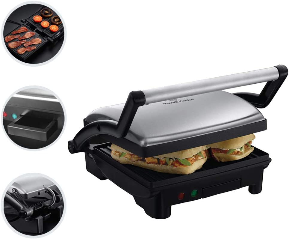 Russell Hobbs Grill 3en1, Cuisson Panini, Viande, Plancha Barbecue de Table, Grande Capacité - 17888-56 CookAtHome