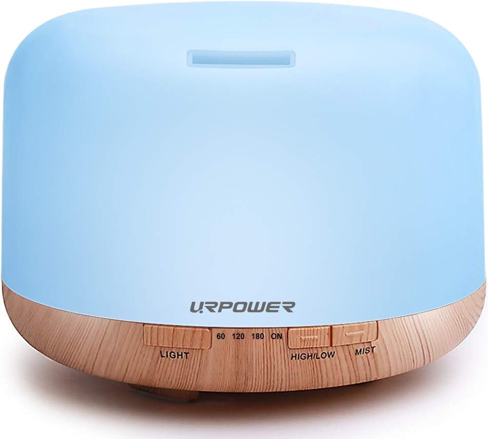 URPOWER 500Ml aromathérapie huile essentielle diffuseur humidificateur avec 4 réglages de la minuterie, 7 Led couleur
