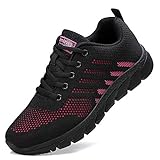 ZPAWDH Femme Air Running Baskets Chaussures Outdoor Gym Fitness Sport Sneakers(Black Red,37EU)