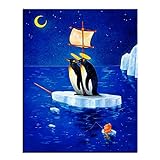 THTHTH Pingouin Bateau Affiches et Impressions Moderne créatif Animal Toile Peinture scandinave Art Mural pour Salon décor à la Maison Photos 50x70cm x1 Pas de Cadre
