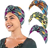 3 Pièces Turban Africain Écharpe de Tête Turban Bohème Bonnet Noué Élastique (Jaune, Orange et Vert)