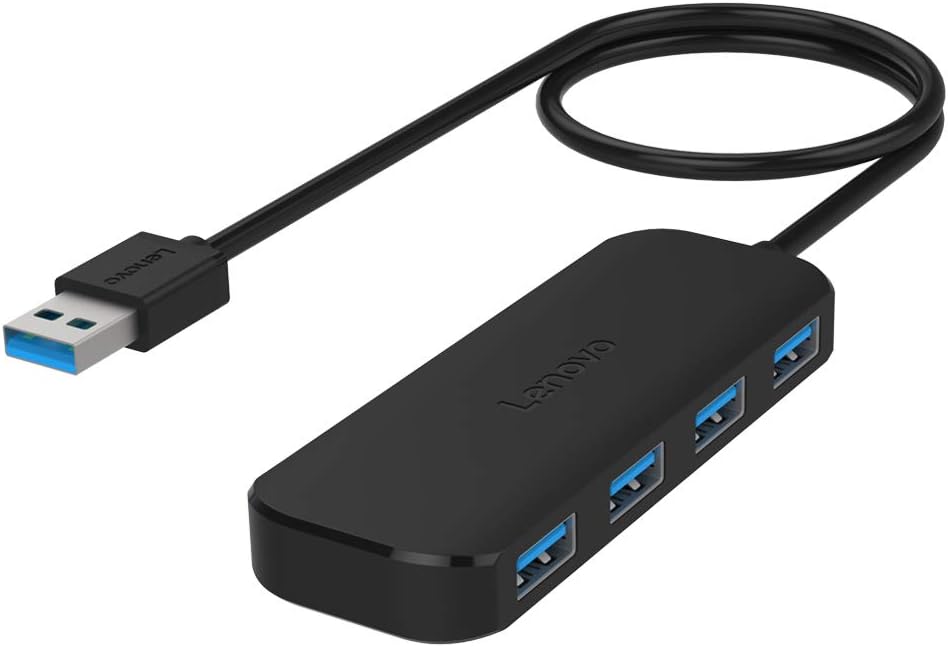 Lenovo 4-Port USB 3.0 Hub, Portable Multi USB Hub avec Câble de 50CM Compatible avec Périphérique USB A