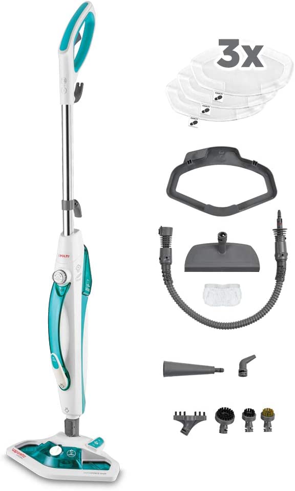 Polti Vaporetto SV450_DOUBLE, balai vapeur double fonction avec nettoyeur à main, serpillières supplémentaires, Brosse Vaporforce, 13 accessoires. Tue et élimine 99,9%* des virus, germes et bactéries