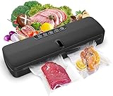 Machine à Sceller sous Vide, Machine sous Vide Alimentaire Professionnelle, avec 20 Sacs sous Vide, Modes Aliments Secs et Humides, pour Conserver Viande, Poisson, Collations, Fruits et Légumes - Noir