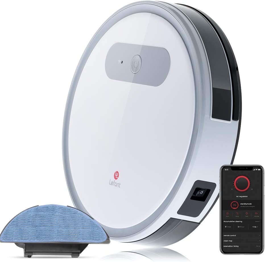Lefant M501A Aspirateur Robot Laveur 2000pa Aspiration 300ml Réservoir d’eau Anti-chute Contrôle à distance par App/Télécommande Recharge Automatique idéal pour le Tapis et Sols Durs Poils d'Animaux