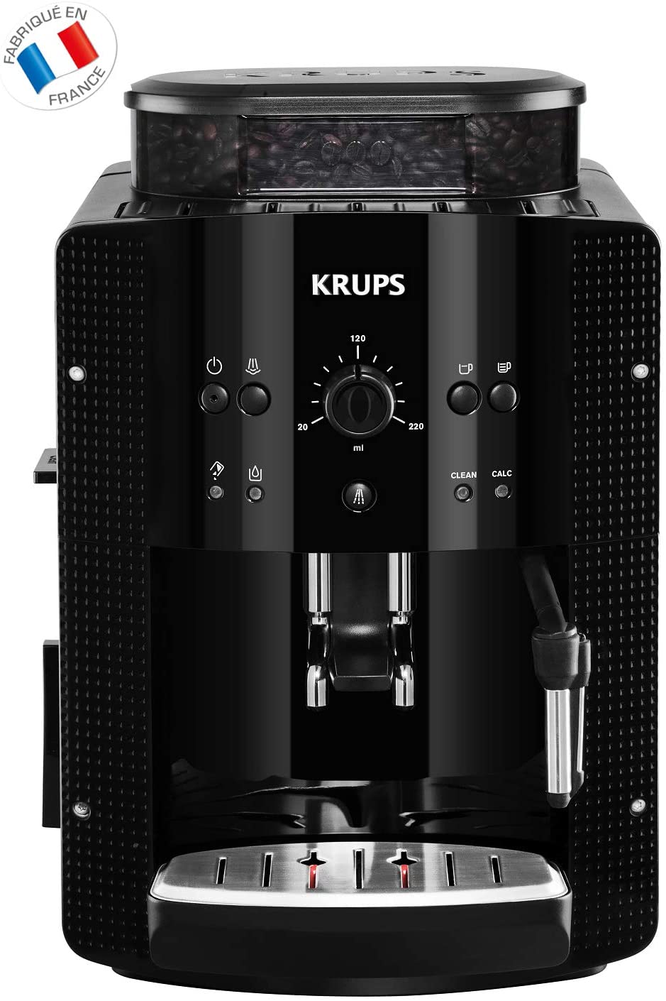 KRUPS ESSENTIAL NOIRE Machine à café à grain Machine à café broyeur grain Cafetière expresso 2 tasses Nettoyage automatique Buse vapeur Cappuccino YY8125FD