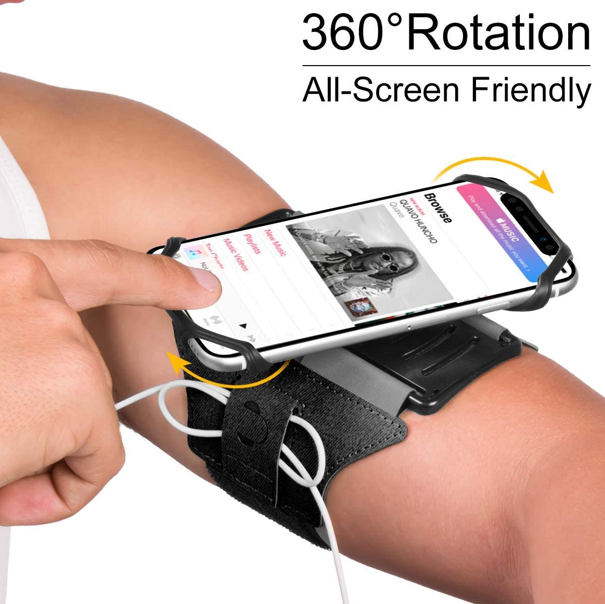 Brassard Multifonctionnel de Sport l’Anti-Sueur pour Telephone au Bras pour iPhone X / 8 Plus/ 7 Plus/ 6 / 6s /,Samsung Galaxy S8 / S7 / S6 Huawei,180°Rotatif avec la Sangle Adjustable du VUP (Noire)
