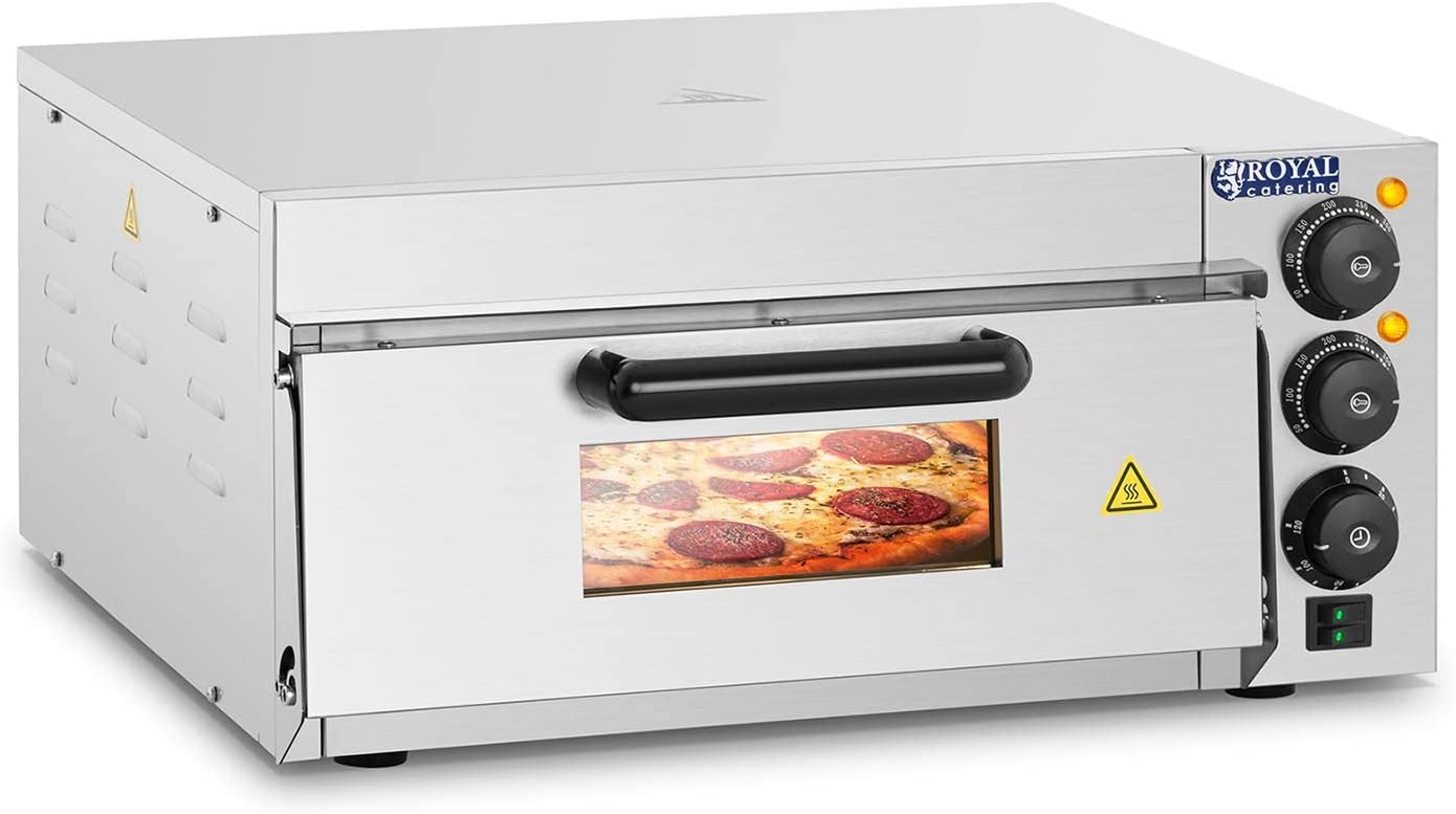 Royal Catering Four à Pizza Electrique RCPO-2000-1PE (2000W, argile réfractaire, pierre de cuisson, surface de cuisson de 40x40x1,5cm, fonction minuterie jusqu'à 120 min)