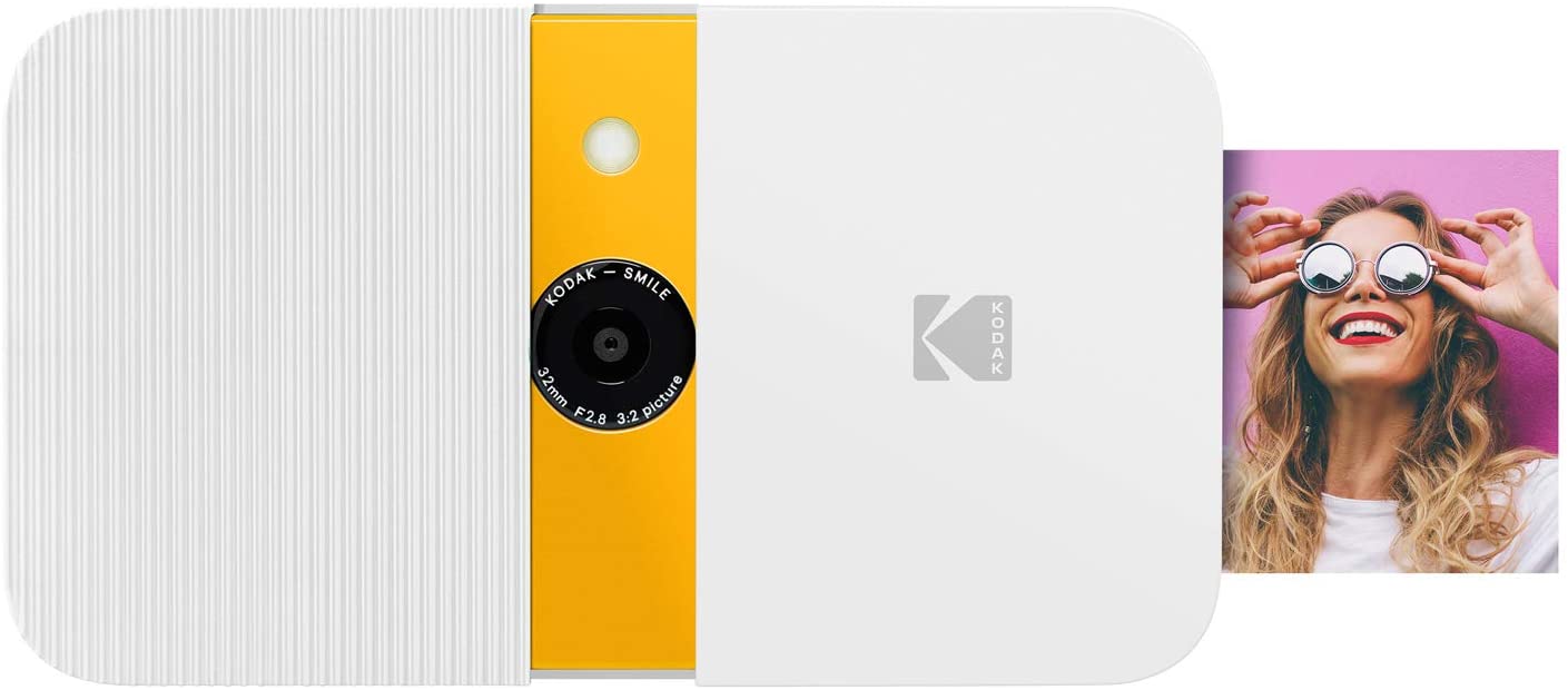 KODAK Smile Appareil Photo numérique - Appareil Photo numérique à Ouverture par glissière 10 MP avec imprimante Zink 2x3, écran, Mise au Point Fixe, Flash Automatique - Blanc/Jaune