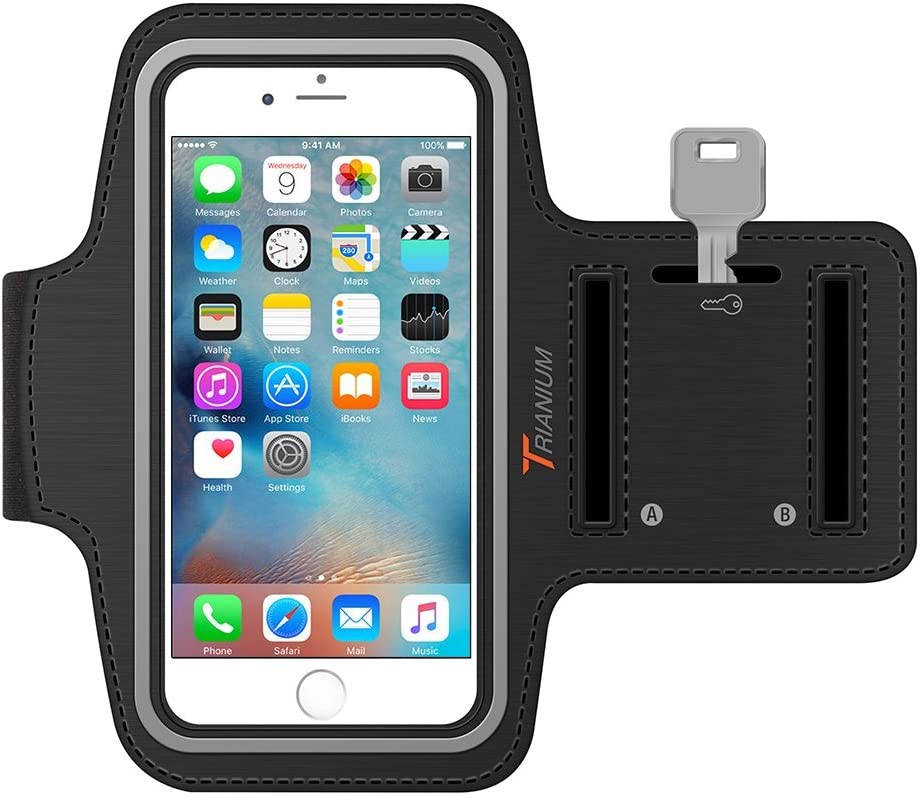iPhone 6S Brassard, iPhone 6 Brassard, Trianium Armtrek Sports d'exercice Brassard de sport pour Apple iPhone 6 6S Running Pouch Touch Compatible Porte-clés [Noir] [Garantie à vie] Bon pour la randonnée, vélo, marche