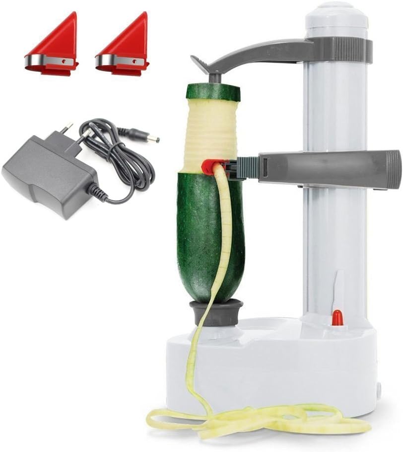 Eplucheur de pommes de terre electrique Malayas [2 lames supplementaires] - Coupe automatique de fruits et legumes rotatifs (Blanc)