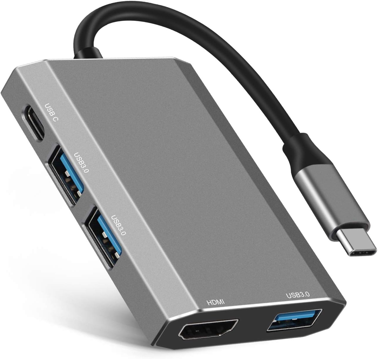 USB-C Hub Adaptateur HDMI 5 en 1 USB vers USB C Adaptateur avec 4K HDMI, 3 USB 3.0, USB C/F Port de Charge Compatible avec MacBook Air 2018, MacBook Pro, XPS et Plus Encore Gris 5 in 1