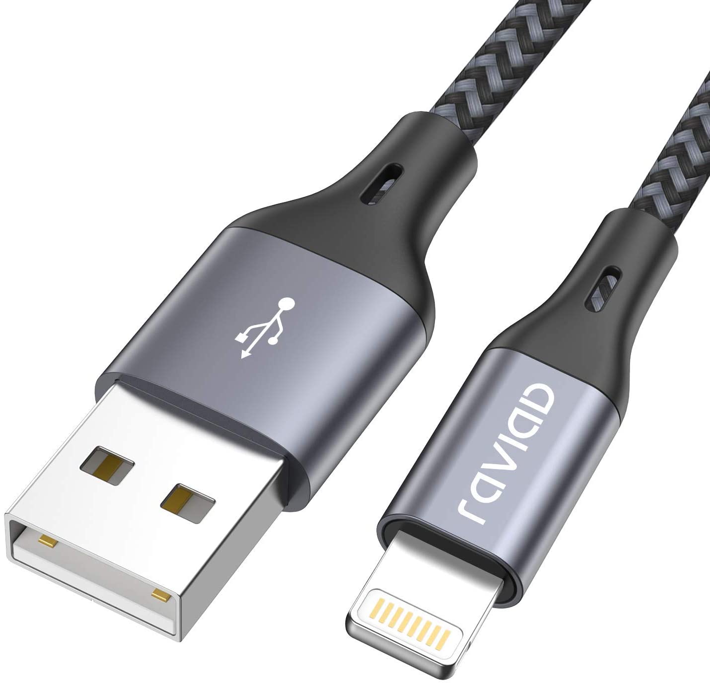 Câble iPhone Chargeur iPhone, RAVIAD [Certifié Apple MFi] Fil Lightning Nylon Tressé Ultra Résistant pour iPhone 11/11 Pro/X/XS/XR/8/8 Plus/7/7 Plus/6s/6s Plus/6/6 Plus/SE/5s/5, iPad - 1.2m/4ft Gris