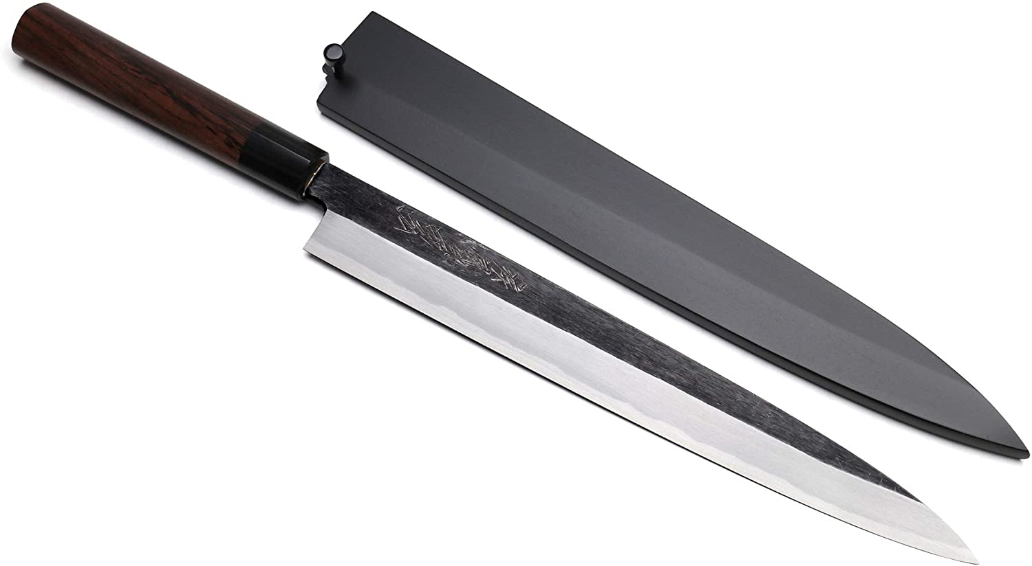 Yoshihiro Hongasumi Acier Blanc Noir martelé forgé Yanagi Sashimi Couteau avec Nuri Saya Coque