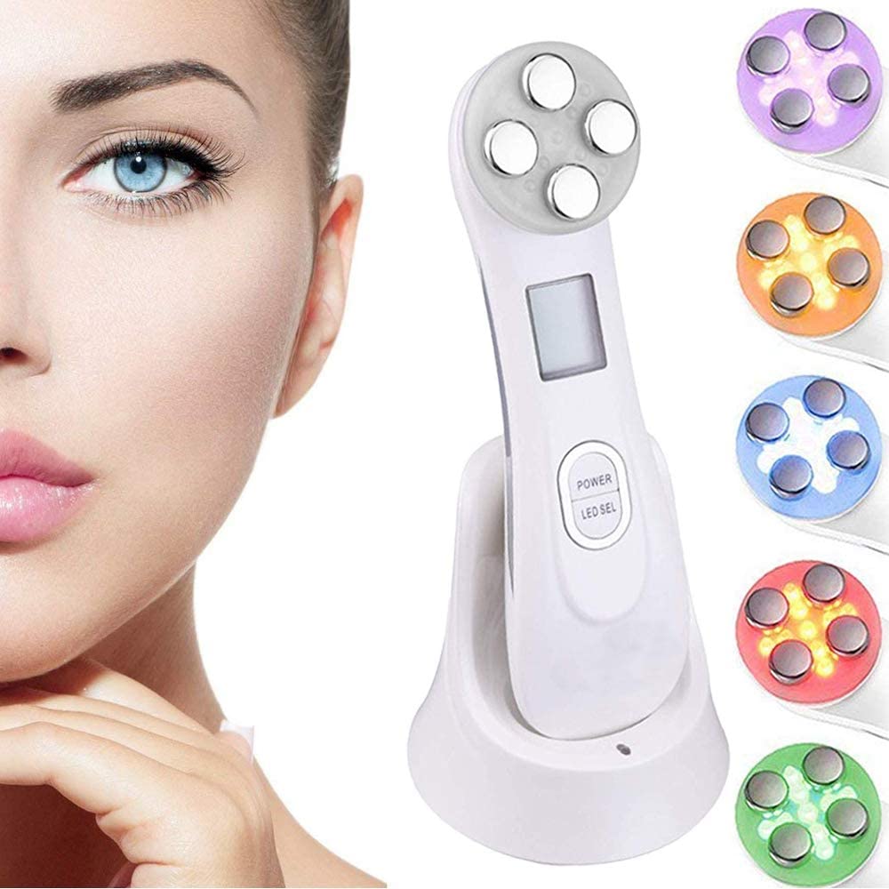 Dispositif de beauté ultrasonique, 5in1 dispositif multifonctionnel de beauté faciale, 6 modes Appareil de massage de mésothérapie de machine de beauté de LED
