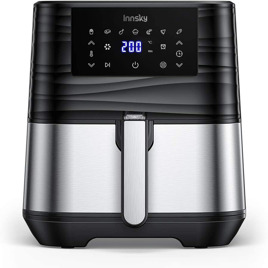 Innsky 5,5L XXL Friteuse sans huile en acier inoxydable avec écran LCD numérique, 7 programmes, Friteuse à air chaud 1700W Airfryer avec 32 livres de recettes, sans friteuse à huile(dernière version)