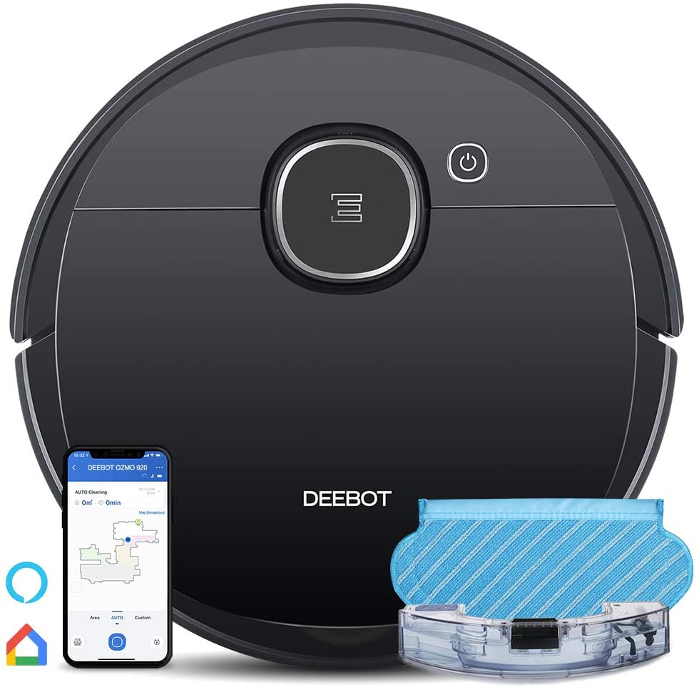 ECOVACS OZMO920 Robot Aspirateur Laveur, 2-en-1 avec Technologie Laser Smart Navi 3.0, Nettoyage Personnalisé, Cartographie multi-étages, Barrières Virtuelles, sur les Tapis, Moquettes et Sols Durs