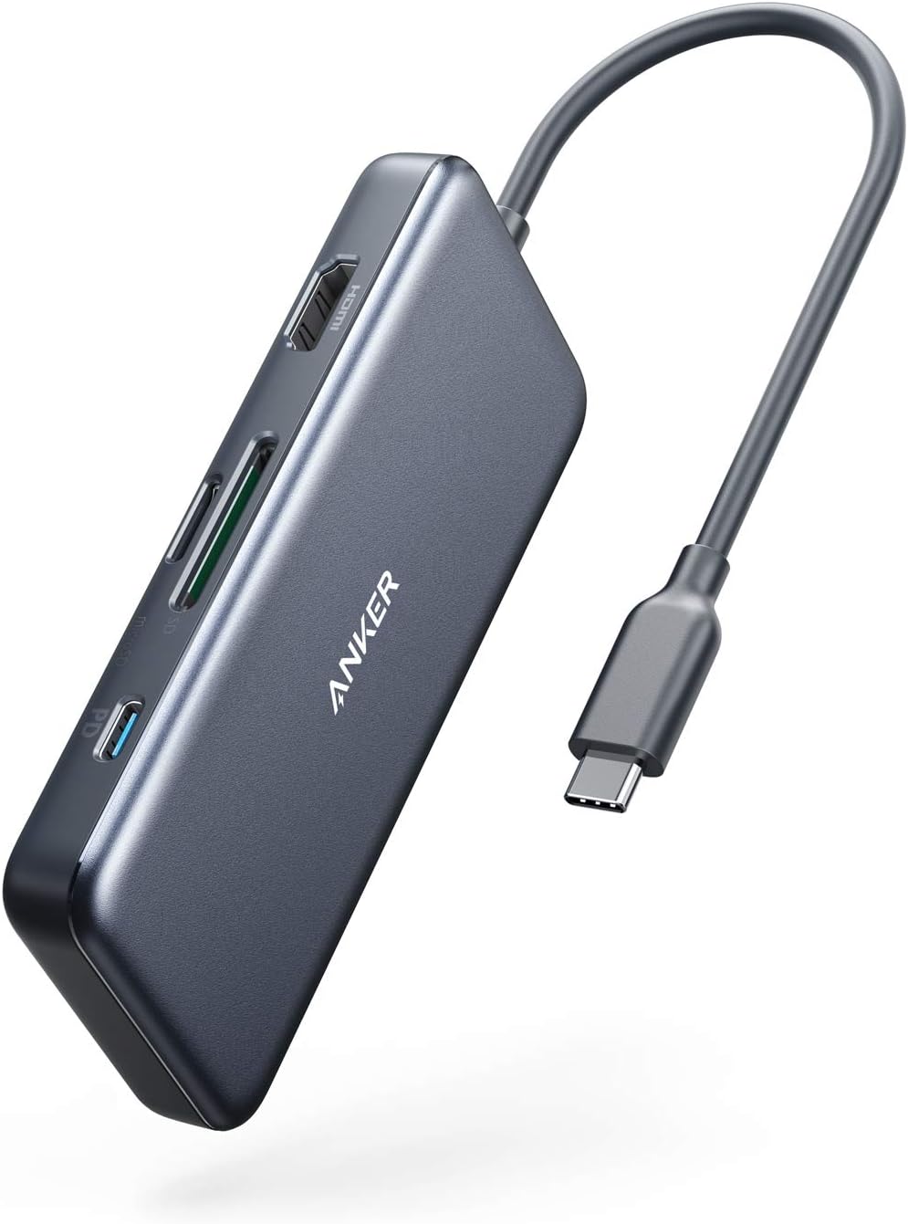 Anker Hub premium USB-C Power Delivery 100W 7-en-1 Anker - Adaptateur 100W avec 2 ports USB C, 1 x HDMI 4K, 2 x USB 3.0, lecteurs MicroSD/SD pour MacBook Pro 2016/2017/2018, Chromebook, XPS