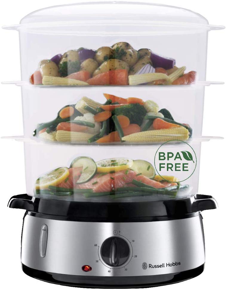 Russell Hobbs 19270-56 Cuiseur Vapeur 9L Programmable Minuteur, Cuisson Légumes, Riz, Œufs - Accessoires Inclus