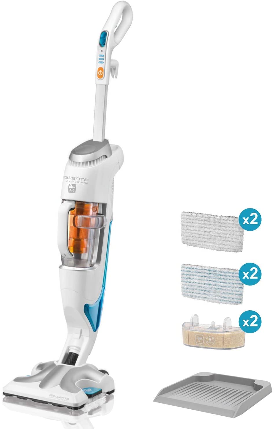 ROWENTA CLEAN&STEAM aspirateur balai vapeur, assainissant anti-bactérien 1700W, 3 niveaux de vapeur, Blanc/Argenté RY7557WH