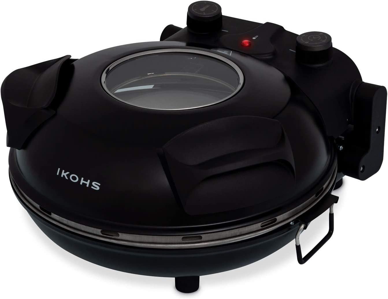 IKOHS VULCANO Pizza Maker - Four électrique pizzas, base de pierre spéciale pour cuisiner pizza, 31 cm de diamètre, 1200 W, température jusqu'à 350°, niveaux de puissance, 5 arrêt automatique, noir