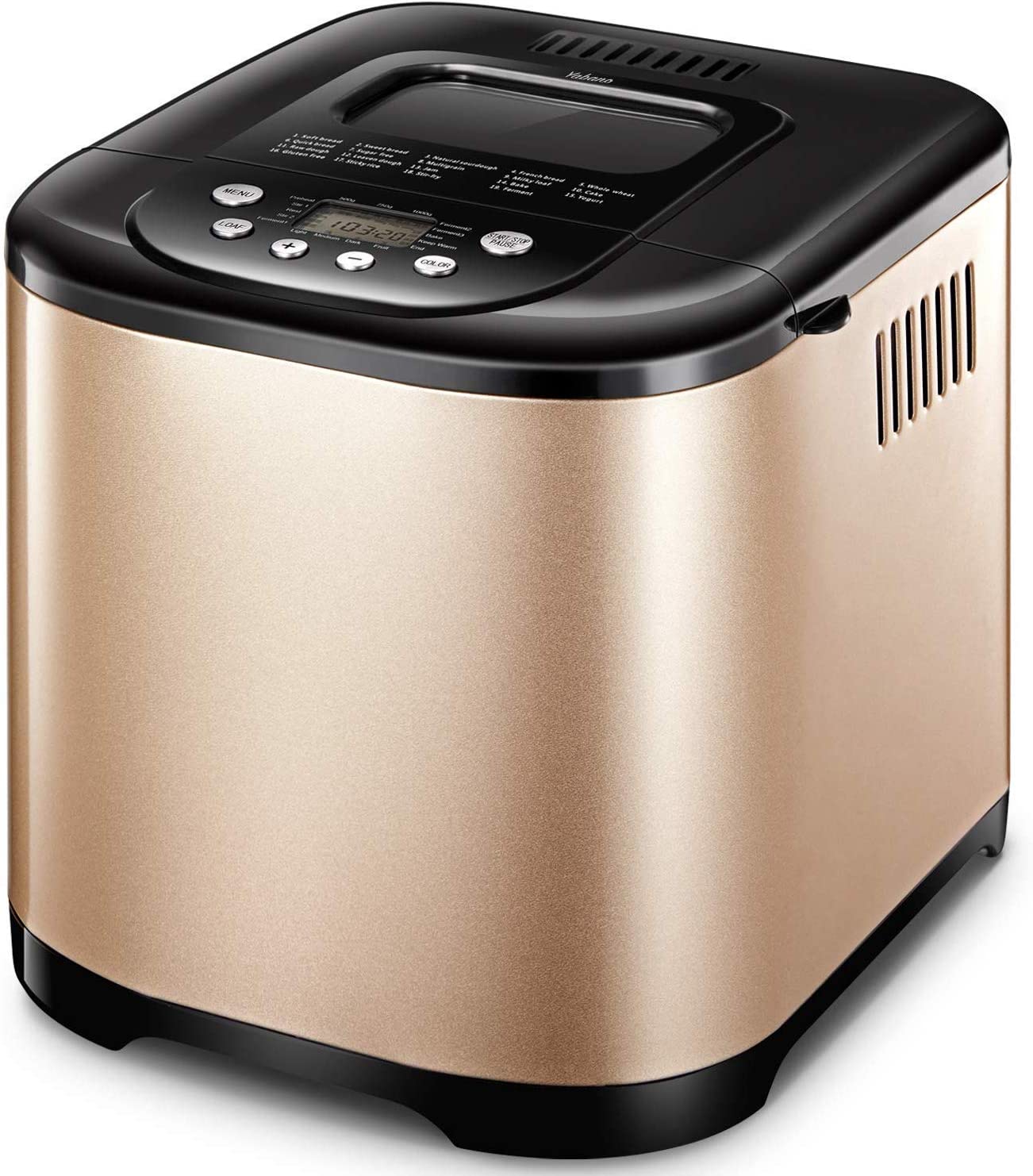 Yabano Machine à Pain 19 Programmes Acier Inox Pour Yaourt, Pain Sans Gluten, 15H, 1kg, 650W