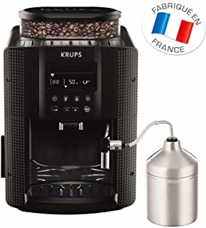 Krups EA816031 Machine à Café Automatique avec Broyeur à Grains Essential Ecran LCD avec Mousseur à Lait Pot Inox Cafetière Café Grains Pression 15 Bars Thermoblock Cappuccino Espresso Noir