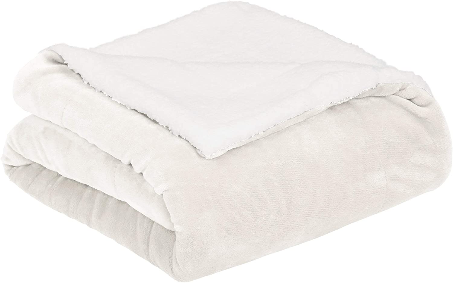 AmazonBasics Couverture en micromink Sherpa (rennewed) Complet/Queen Full/Queen crème
