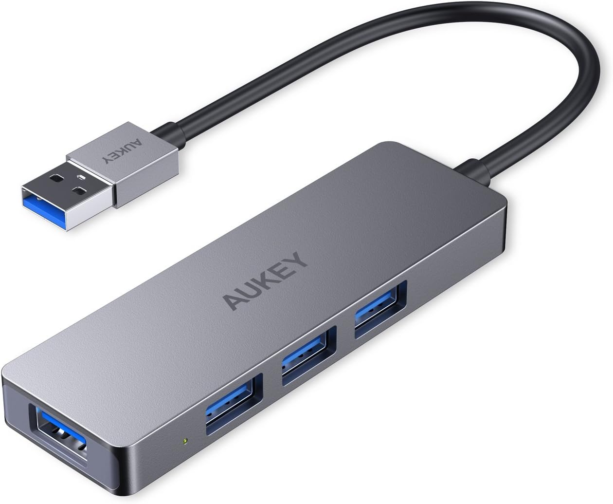 AUKEY Hub USB 3.0 4 Ports Ultra Slim Extra Lumière en Aluminium Hub USB pour MacBook Air, Mac Pro/Mini, Microsoft Surface Pro, Dell XPS 15 et Autres Appareils USB