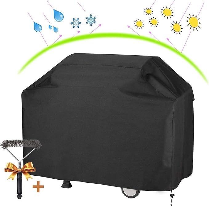 UKEER Housse Barbecue,Housse Barbecue Gaz Bache Barbecue de Protection BBQ Couverture Anti-UV Imperméable pour Weber, Holland, Jennair etc, 145 x 61 x 117 cm,avec Une Brosse Grill pour Barbecue 