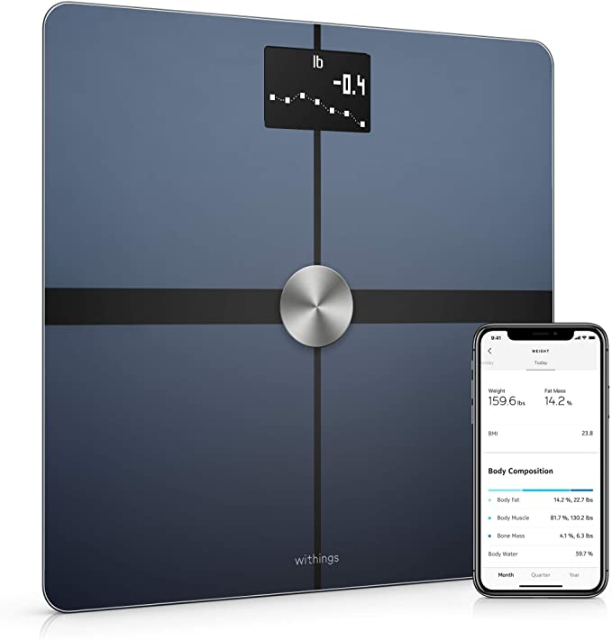 Withings Body+ - Balance connectée WiFi & Bluetooth avec analyse de la composition corporelle (poids, masse grasse/musculaire/osseuse, % d'eau), pèse personne impédancemètre multi-utilisateurs 