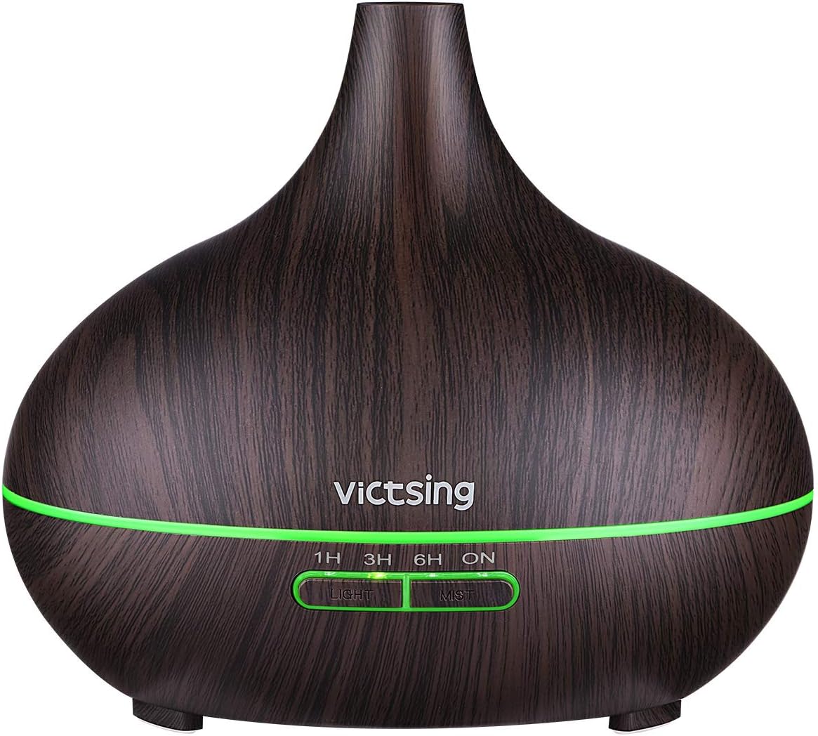 VicTsing 300ml Diffuseurs d'Huiles Essentielles Electrique, Humidificateur d'Air à Brume Fraîche, 7 Couleurs LED, Arrêt Automatique sans Eau, pour La Maison/Chambre à Coucher/Spa/Yoga/Massag-Brun Fonc