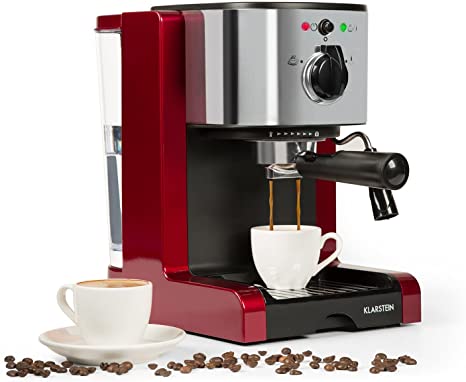 Klarstein Passionata Rossa 20 - machine à expresso, capuccino, puissance de 1470W, 1,25 litre de volume (6 tasses), décharge de pression auto, buse à vapeur pour mousse de lait, rouge