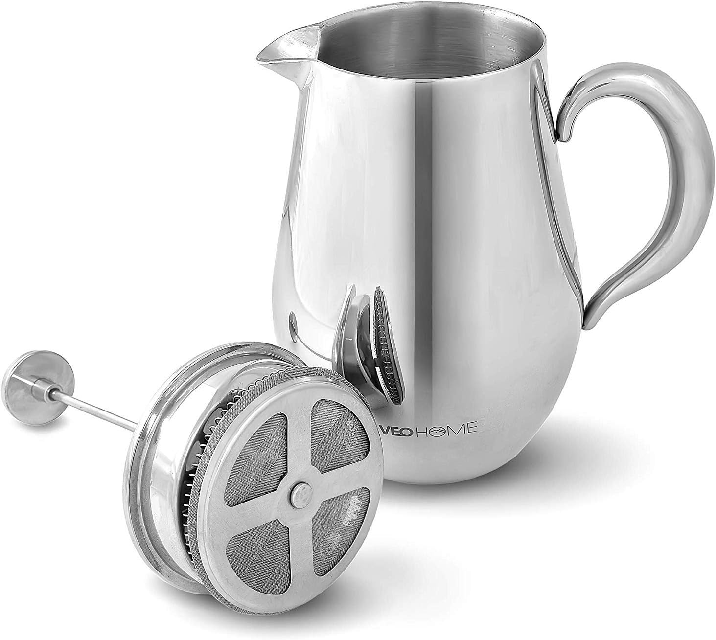 VeoHome - Cafetière à Piston - Incassable et garde le café chaud longtemps grâce à sa double coque inox (Grande (1Litre))