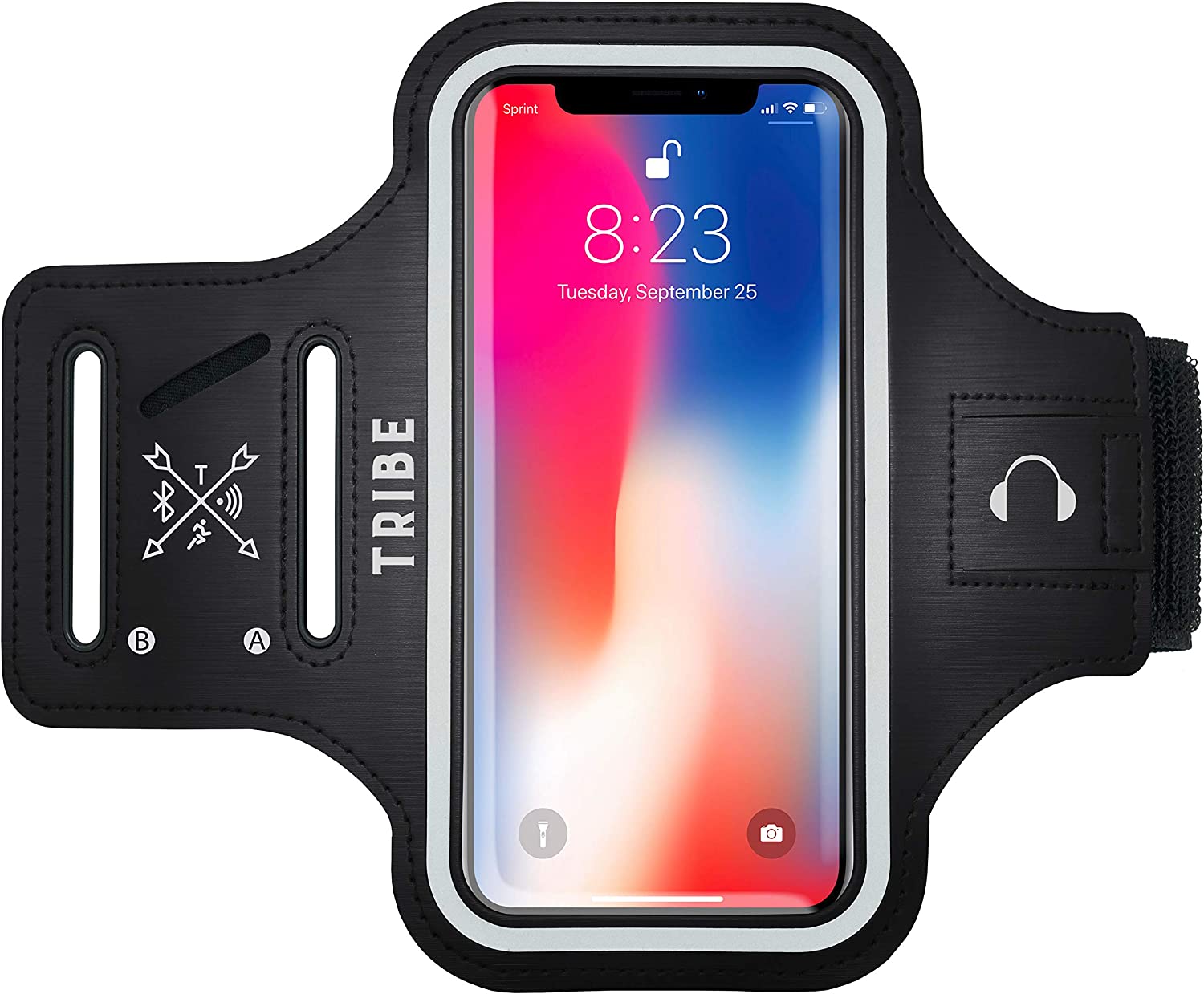 résistant à l'eau Brassard pour téléphone portable : 13,2 cm Coque pour iPhone 7, 6, 6S, SE, 5, 5 C, 5S et Samsung Galaxy S4, S3, S2 et HTC – Réglable réfléchissant Velcro Bande d'entraînement, clés et protection d'écran noir